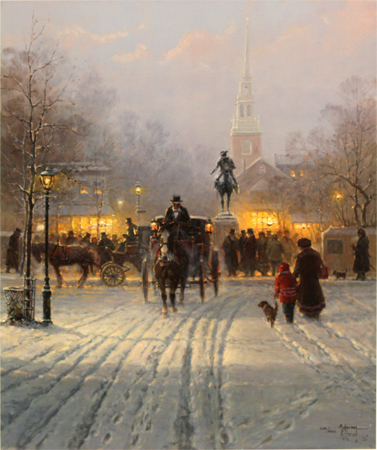 Winter Evening in Old Boston  by artist G Harvey
